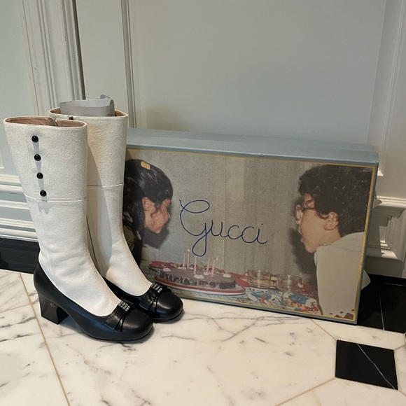 Brand new with box Gucci Women's Black Mid-heel Boot/ Booties With Crystal Bow. - Picture 5 of 10